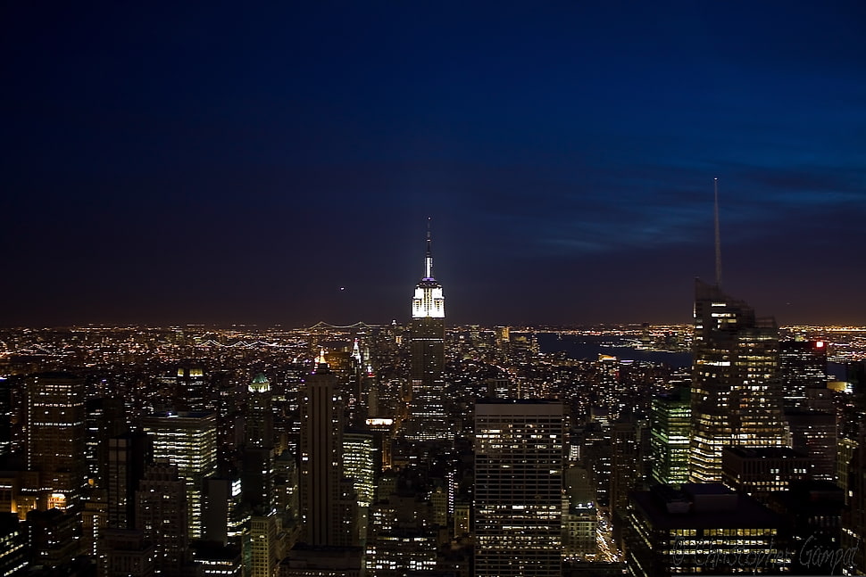aerial view of Empire State Building during night time HD wallpaper