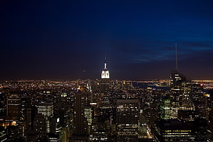 aerial view of Empire State Building during night time HD wallpaper