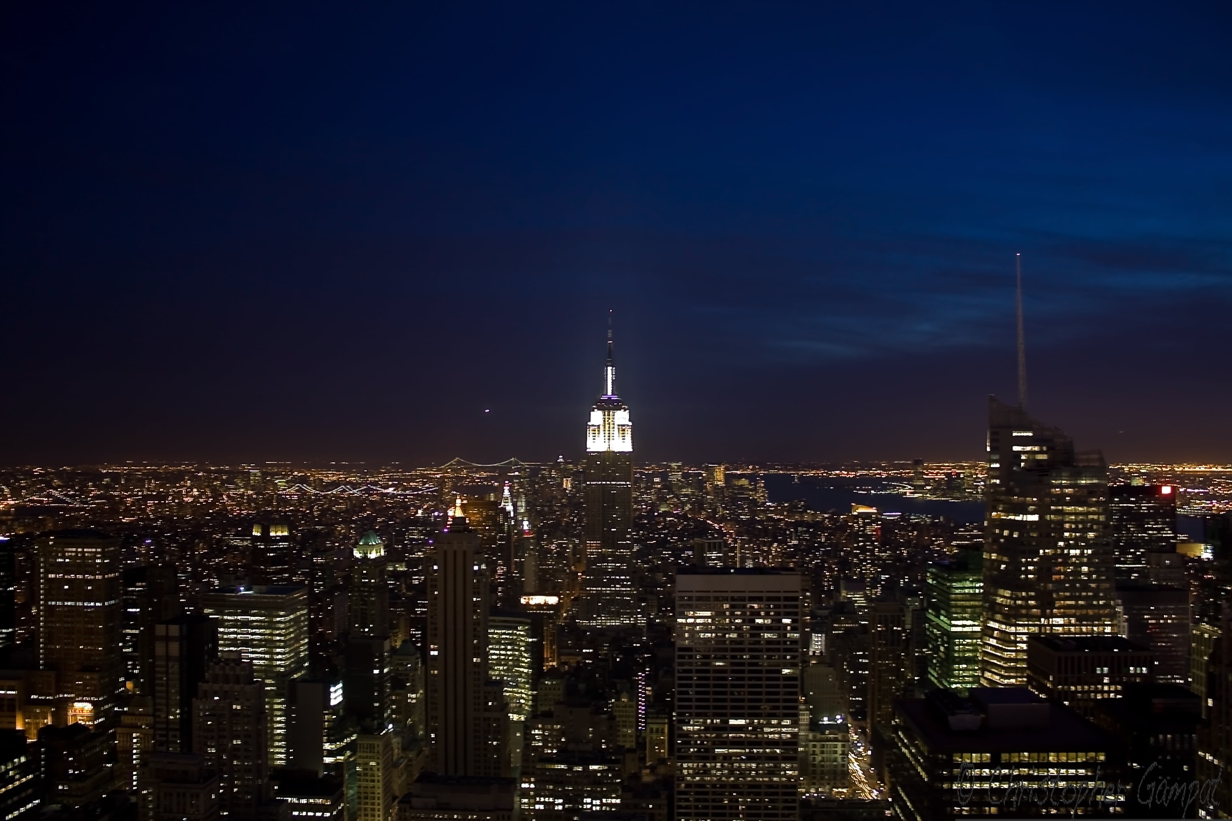 aerial view of Empire State Building during night time