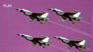 four white-and-black fighter jet, aircraft, vaporwave, glitch art, Multirole fighter HD wallpaper