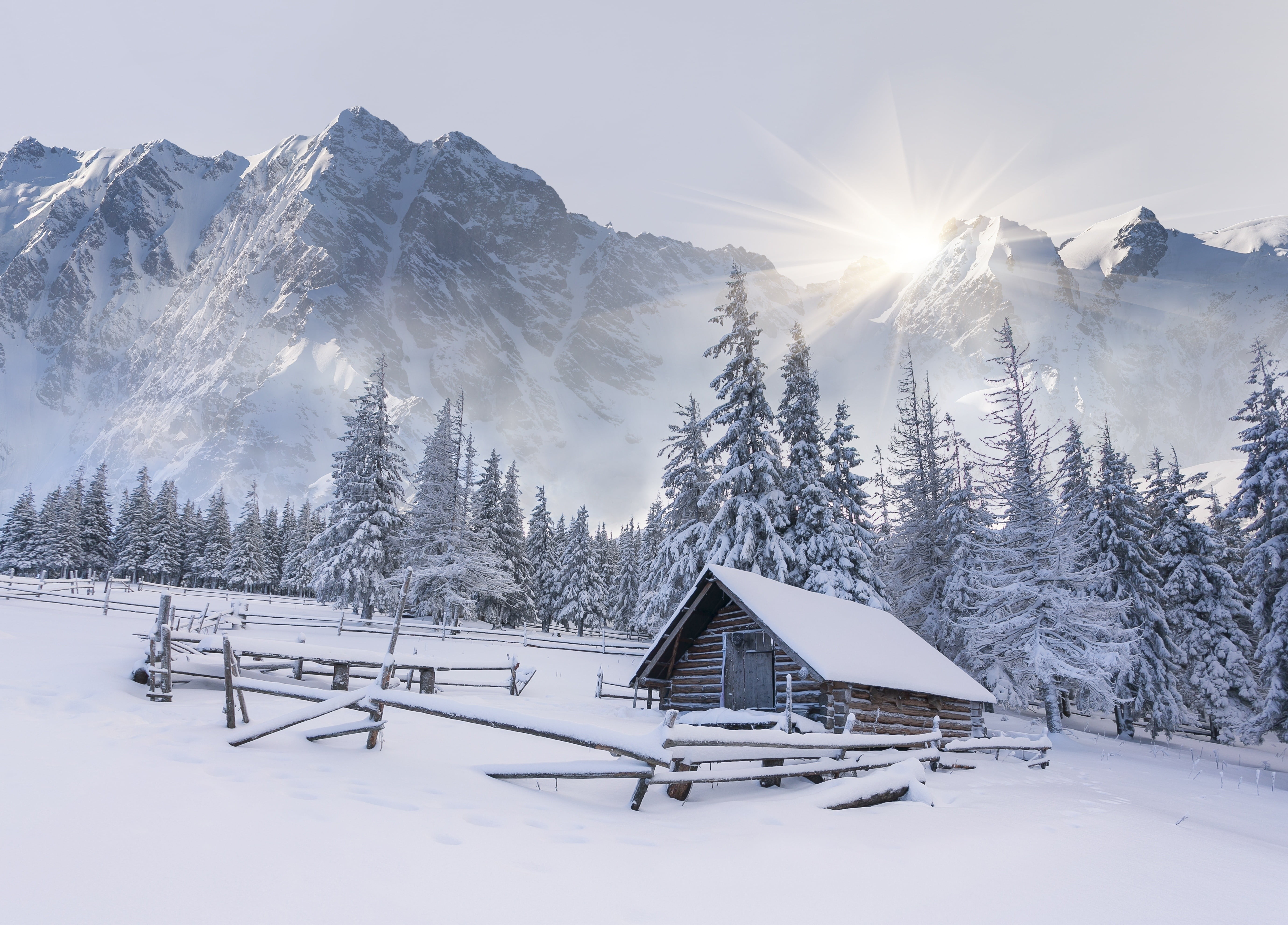 House Covering With Snow Winter Mountains Hd Wallpaper Wallpaper Flare