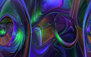 purple and green graphic illustration HD wallpaper