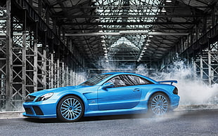 blue Mercedes-Benz coupe, car, Mercedes-Benz