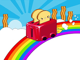 red bread toaster illustration, colorful, toasts, digital art, rainbows
