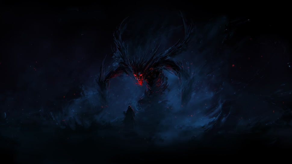 black and red monster painting, demon, black, dark, creature HD wallpaper