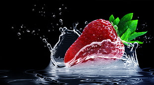 red strawberry with water drops photography HD wallpaper