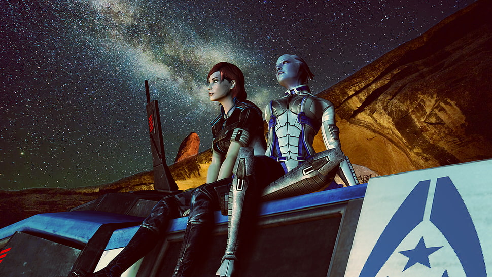 two characters on vehicle wallpaper, Mass Effect, video games HD wallpaper