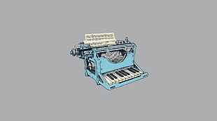 blue and white typewriter illustration, typewriters, minimalism