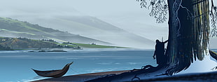 man standing near boat painting, The Banner Saga, video games, artwork, concept art