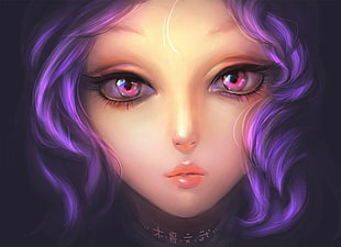 purple haired girl anime illustration