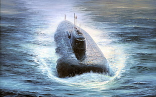white and black wolf painting, Kursk, submarine, vehicle, military HD wallpaper