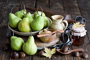 green pears on bowl