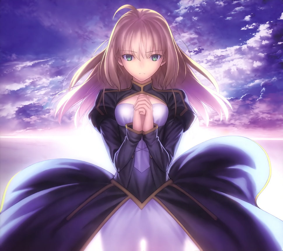 female anime character, anime, clouds, sky, Fate/Stay Night HD wallpaper