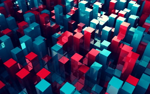 blue and red 3D digital wallpaper