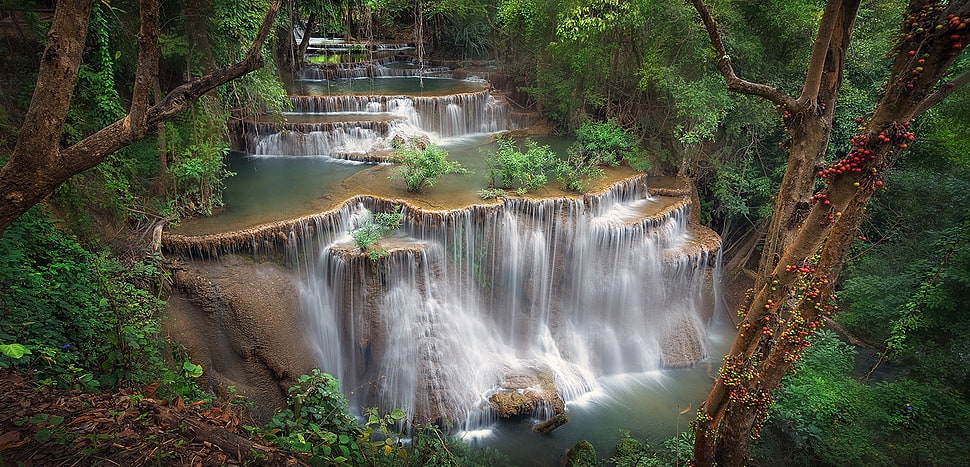 waterfalls, Thailand, waterfall, terraces, shrubs HD wallpaper