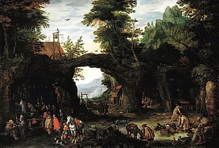 green and brown tree painting, Jan Brueghel , painting, classic art