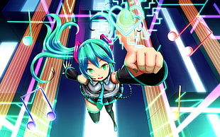 teal haired anime character wearing black and teal suit wallpaper