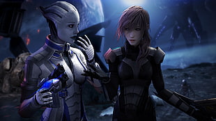 two female characters digital wallpaper, Mass Effect 3, Liara T'Soni, video games, digital art