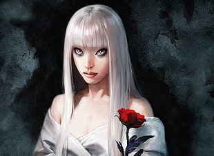 blonde hair woman in white off-shoulder top character
