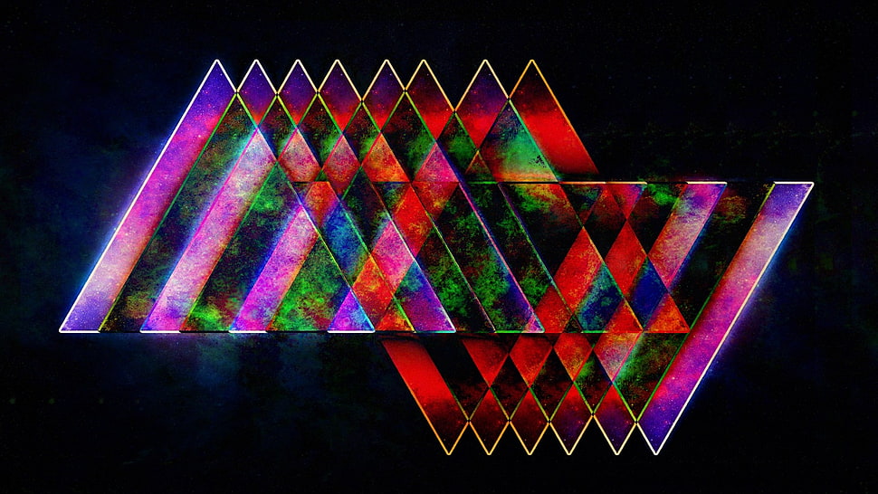 purple, red, and green abstract artwork poster HD wallpaper