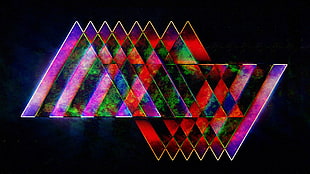 purple, red, and green abstract artwork poster