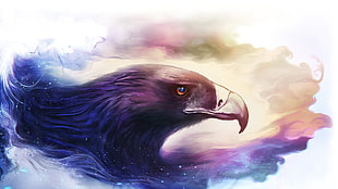 black eagle painting, fantasy art, eagle, artwork, animals