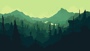 silhouette photo pine trees and mountain painting