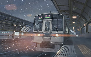 gray and orange train digital wallpaper, Makoto Shinkai , train, train station, snow
