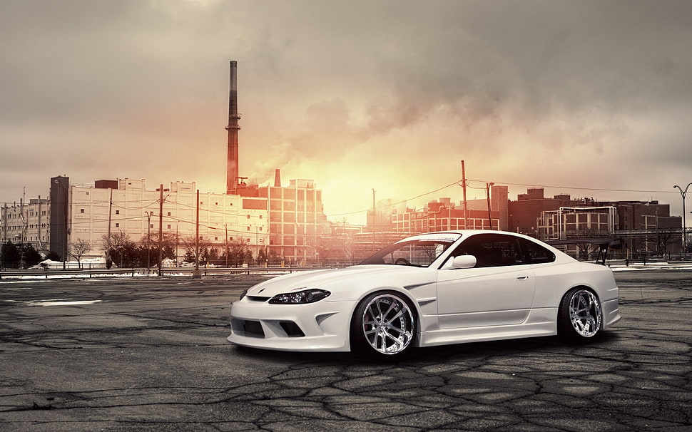 white coupe, car, sunset, Nissan Silvia S15, Nissan HD wallpaper