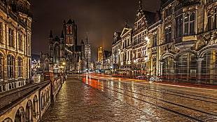 high-rise buildings, city, night, Belgium, Gent