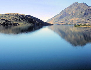 green mountains, water, reflection, nature HD wallpaper