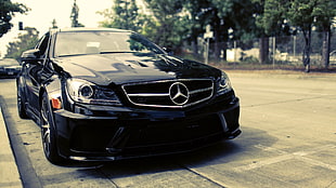 black Mercedes-Benz coupe, car, Mercedes-Benz