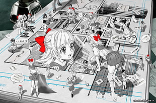 manga illustration, original characters, Midori Foo, manga, ribbon