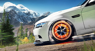 silver car, BMW M3 , mountains, white HD wallpaper