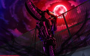 red moon illustration, anime, Celty Sturluson, Durarara!!, motorcycle HD wallpaper