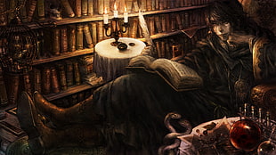 person reading book painting, Dragon's Crown, fantasy art