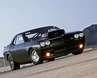 black muscle car, muscle cars, Dodge Challenger Hellcat, Hemi HD wallpaper