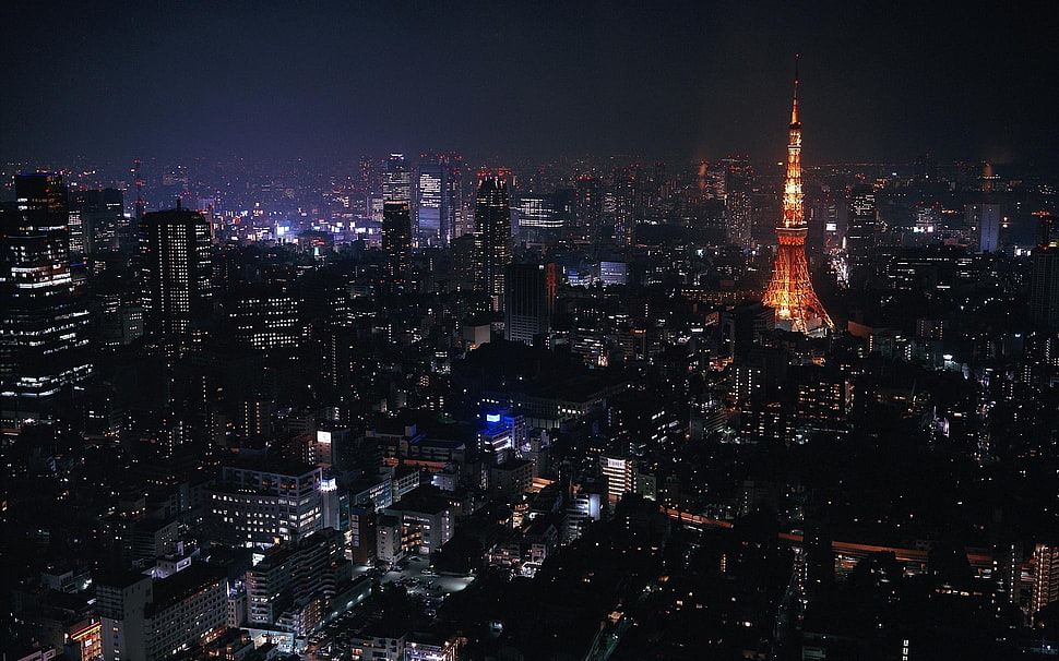 Tokyo Tower top view during nighttime HD wallpaper