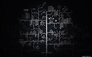 gray and black tree with building illustration, electronics, infographics HD wallpaper