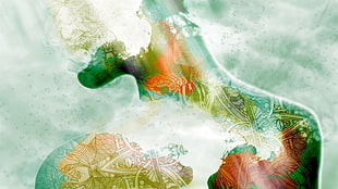 brown, green, and white abstract wall art