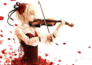 blonde anime girl playing violin HD wallpaper