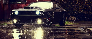 black coupe, ultra-wide, car, Dodge, Dodge Challenger Hellcat