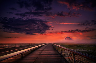 gray concrete bridge, castle, path, bridge, clouds
