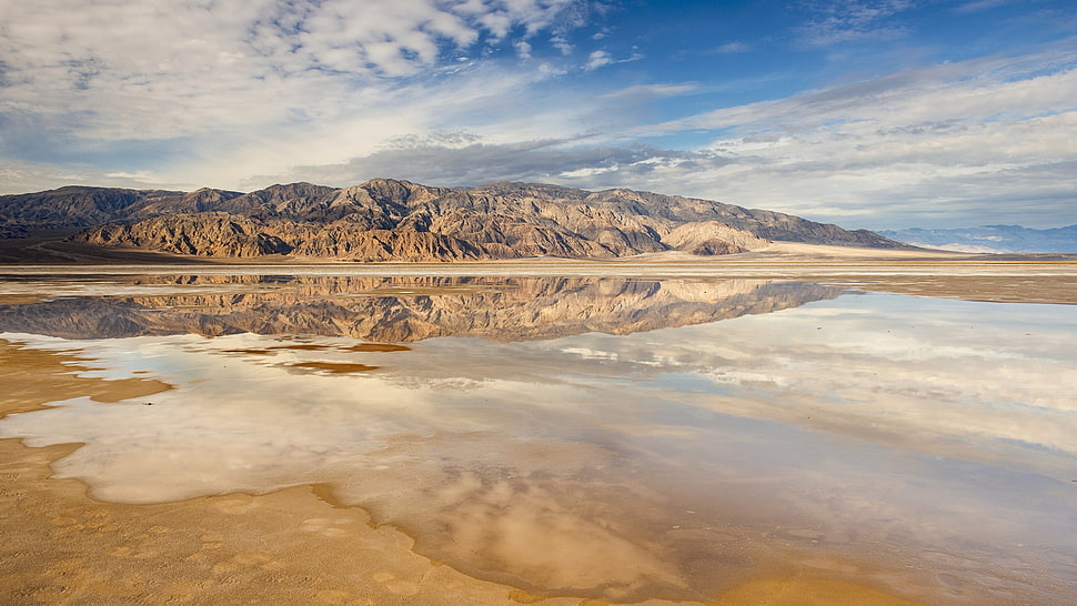 brown mountain, landscape, reflection HD wallpaper