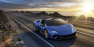 blue Lamborghini sports car HD wallpaper