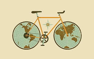 yellow bicycle illustration, minimalism, artwork, globes, simple background