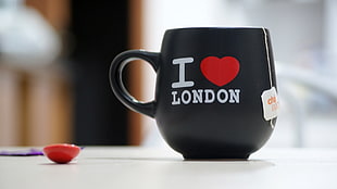 I Love London printed black ceramic mug