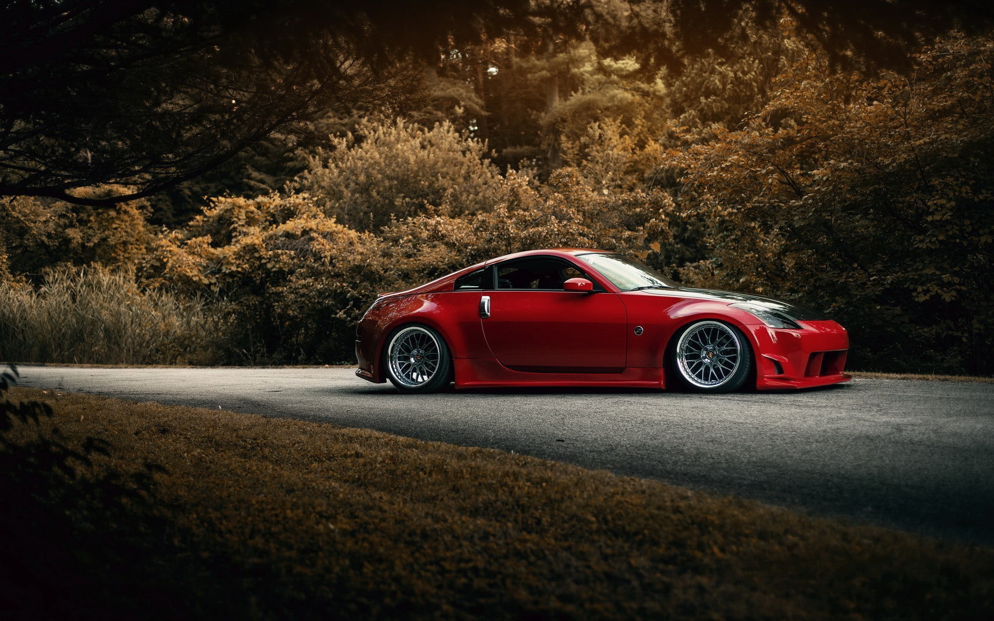 red coupe, car, JDM, Nissan, Nissan 350Z