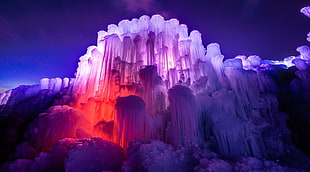 low angle photography of ice formation, ice, lights