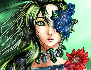 green haired female animated character